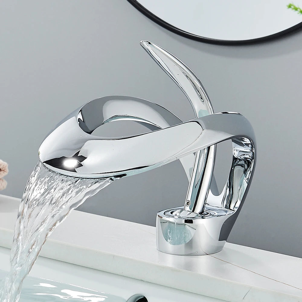 Rozin Luxury Black Basin Faucet Grey Bathroom Waterfall Mixer Tap Brass Deck Mount