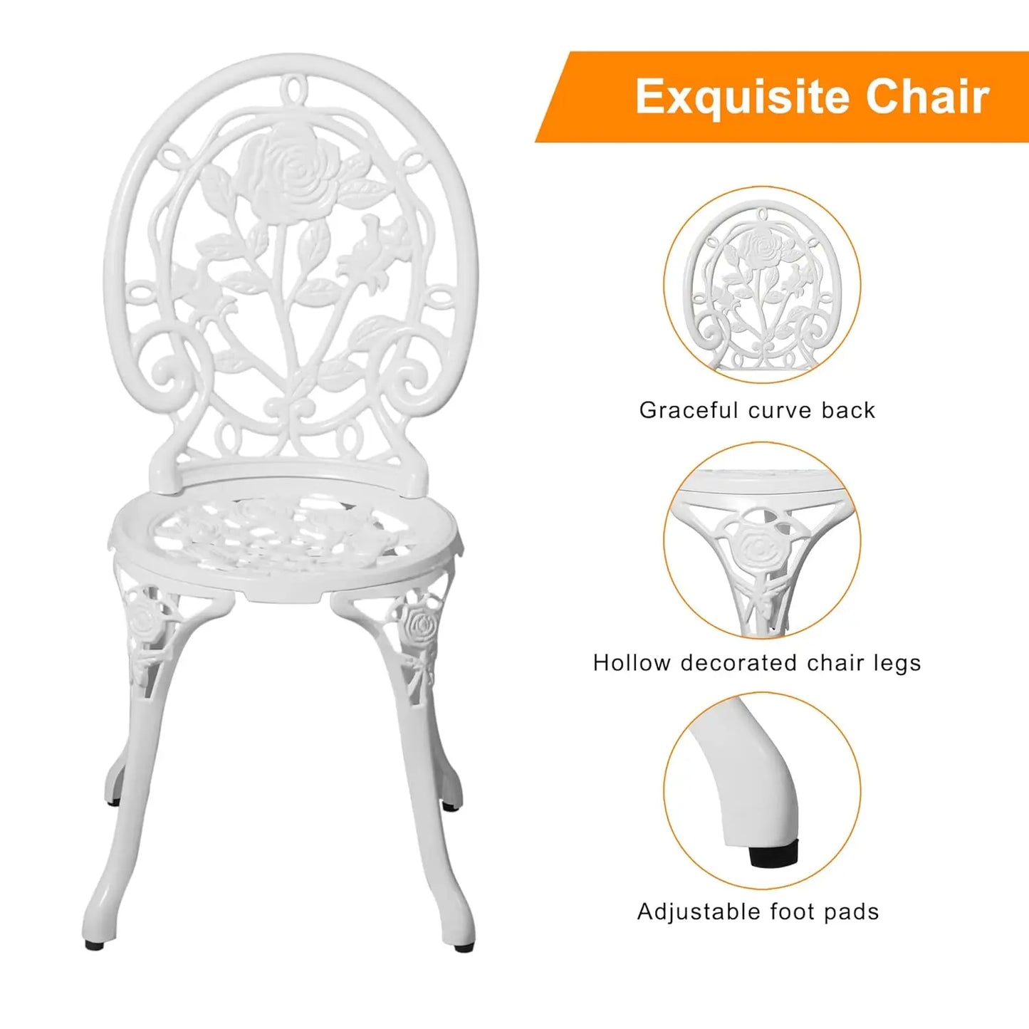 Bistro Table and Chairs Set of 2 Outdoor 3 Piece Patio Set, Rose Pattern Cast Aluminum Bistro for Garden Balcony,,