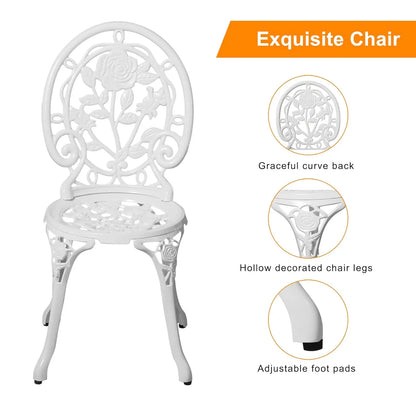 Bistro Table and Chairs Set of 2 Outdoor 3 Piece Patio Set, Rose Pattern Cast Aluminum Bistro for Garden Balcony,,