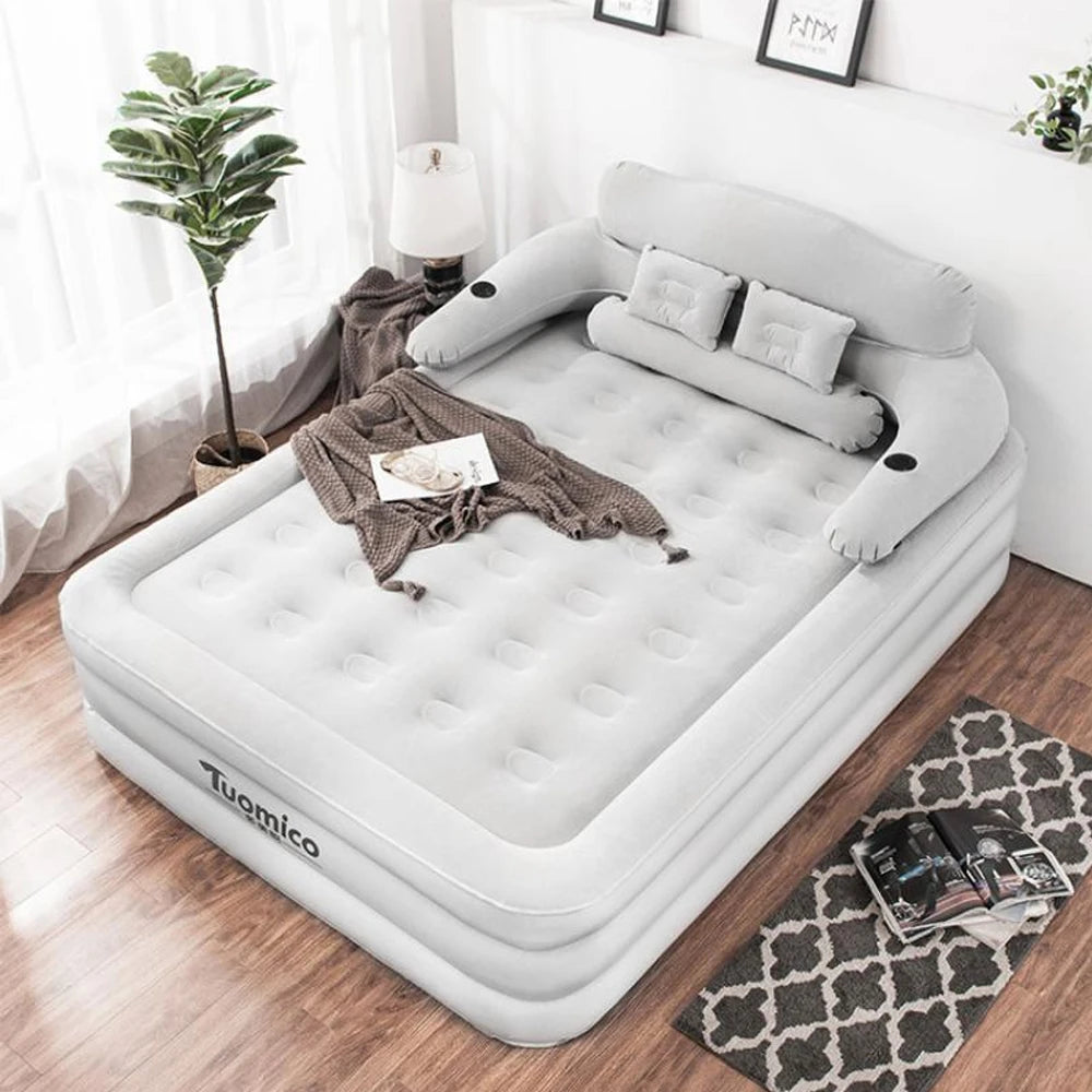 Air bed with Backrest 2 Persons Inflatable Mattress Folding Home Indoor Outdoor Bed