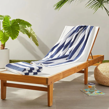 2PCS 100% Cotton Cabana Stripe Beach Towels – 30x60", Soft & Absorbent (Navy Blue)