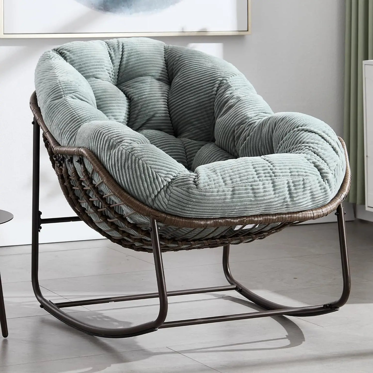 Oversized Papasan Rocking Chair Outdoor Indoor Padded Cushion Rocker Egg for Patio Porch Garden Backyard, Customized