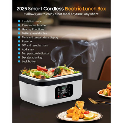 Automatic Heating Lunch Box, 1L Portable Food Warmer with Fork and Spoon and Insulated Carrying Bag