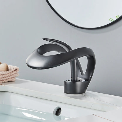 Rozin Luxury Black Basin Faucet Grey Bathroom Waterfall Mixer Tap Brass Deck Mount
