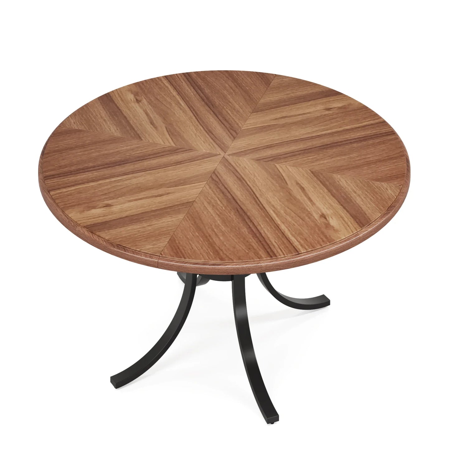 47" Round Dining Table for 4 People, Farmhouse Kitchen Table with Wooden Texture Surface & Pedestal Base, Round Table