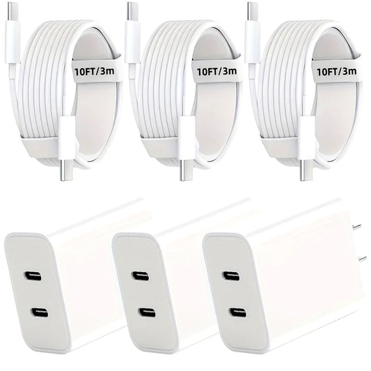 IPhone16 Fast Charging, 20W Dual Port USB C Charger With 10FT USB C Fast Charging Cable For IPhone 15 Pro Max/15 Pro/15 Plus