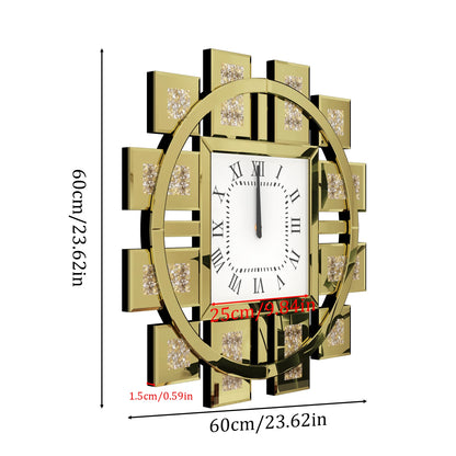 Crush Diamond Mirrored Wall Clock Sparkle Bling Quartz Clock Roman Numerals for Living Room