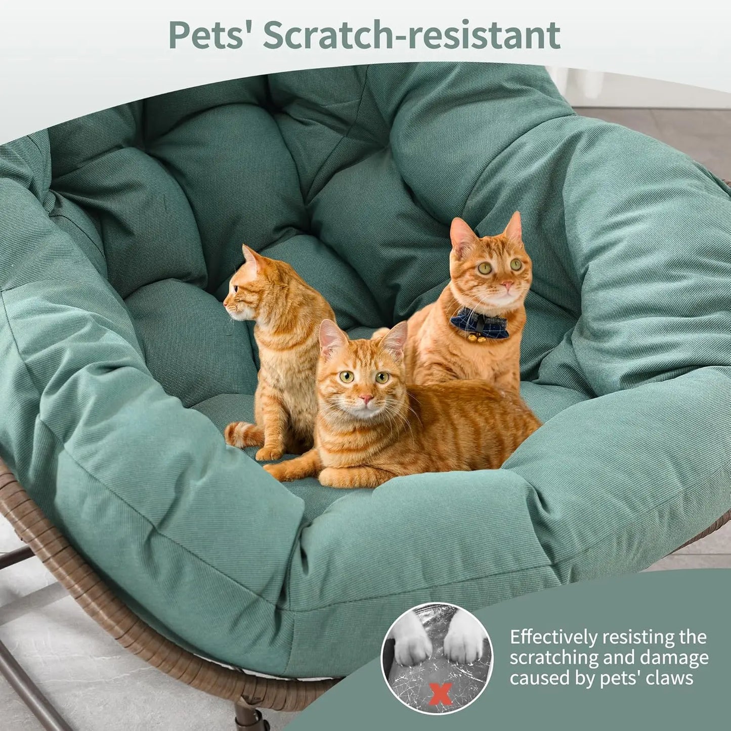 Oversized Papasan Rocking Chair Outdoor Indoor Padded Cushion Rocker Egg for Patio Porch Garden Backyard, Customized