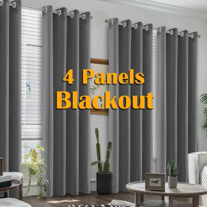 4PCS Blackout Curtains, Heat-Insulated Grommet Curtains For Bedroom Darkening, Noise Reduction Curtains For Living Room/Bedroom