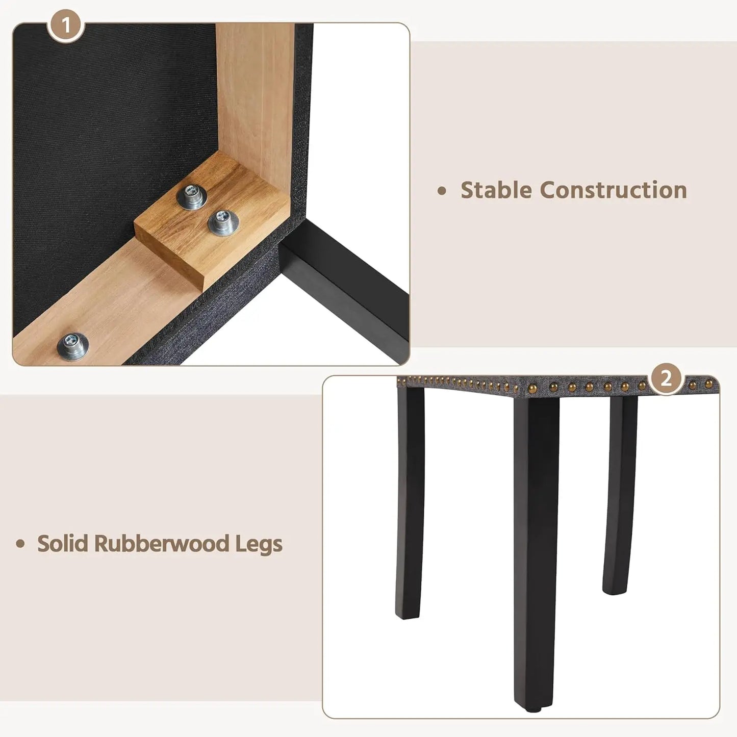 Upholstered Dining Chairs Set of 2, Modern Kitchen Chairs with Solid Wood Legs for Dining Room,