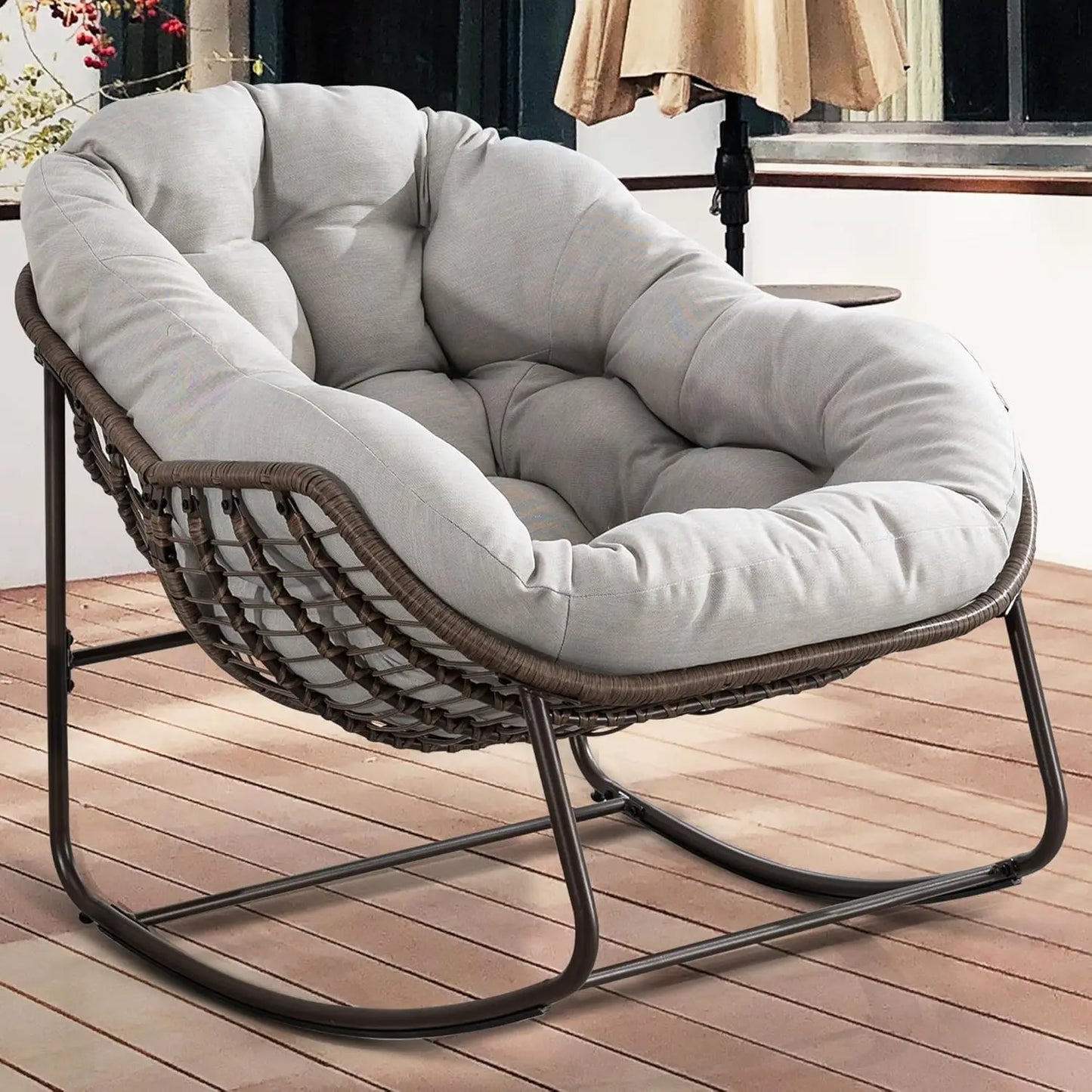 Oversized Papasan Rocking Chair Outdoor Indoor Padded Cushion Rocker Egg for Patio Porch Garden Backyard, Customized