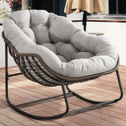 Oversized Papasan Rocking Chair Outdoor Indoor Padded Cushion Rocker Egg for Patio Porch Garden Backyard, Customized