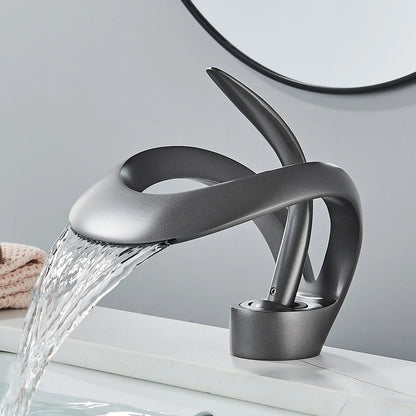 Rozin Luxury Black Basin Faucet Grey Bathroom Waterfall Mixer Tap Brass Deck Mount