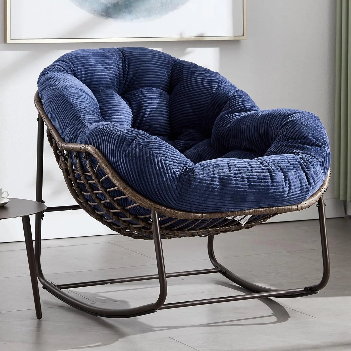 Oversized Papasan Rocking Chair Outdoor Indoor Padded Cushion Rocker Egg for Patio Porch Garden Backyard, Customized