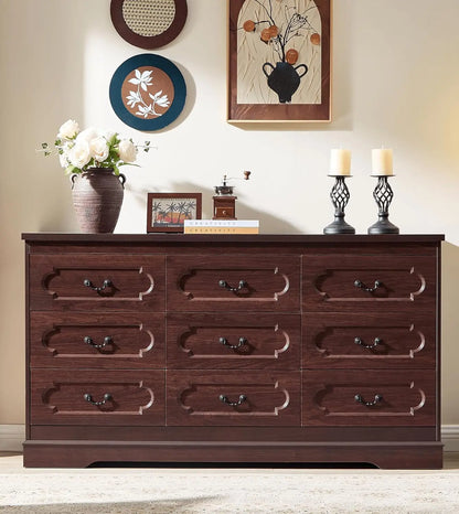 Farmhouse Cherry Wood Chest of Drawers for Bedroom Dresser, Rustic Wide Drawers Dressers