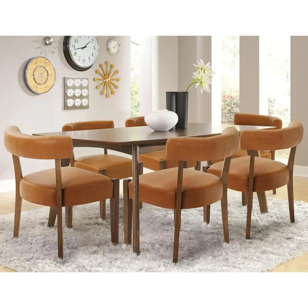 Century Modern Faux Leather Dining Chairs Low Back Wooden Upholstered Kitchen & Dining Room