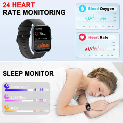 Smart Watch(Answer/Make Calls), 1.96" Smartwatches, Fitness Tracker, Sleep Monitor, Pedometer, 100+ Sport Modes, IP68 Waterproof