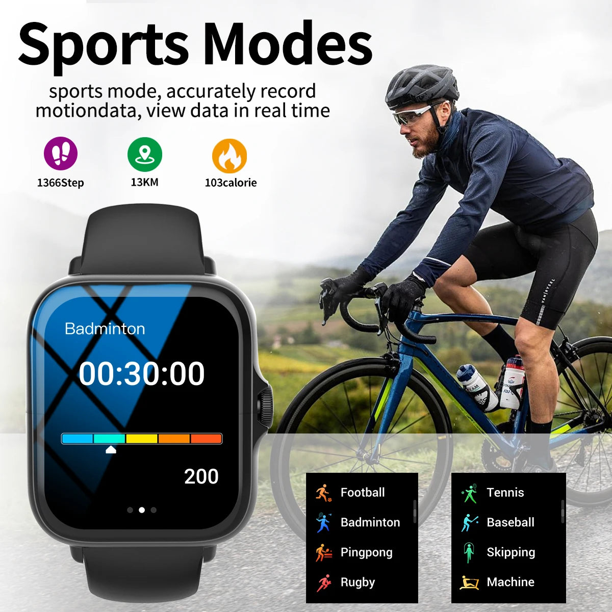 Smart watch with full touch screen, call, message reminder, compatible with iPhone/android mo