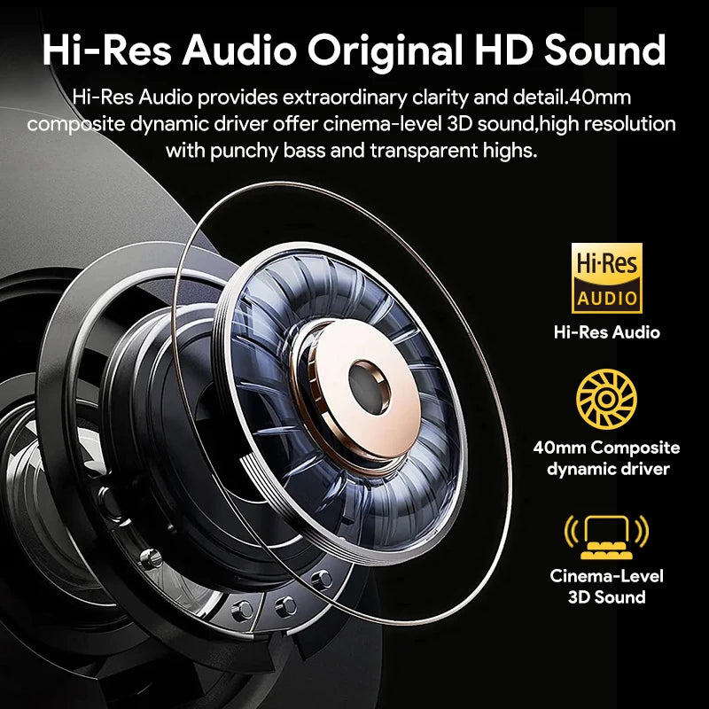 Wireless Headphones Bluetooth 5.4 Hi-Res Audio Over Ear Headset 43dB Hybrid Active Noise Cancellation Earphones