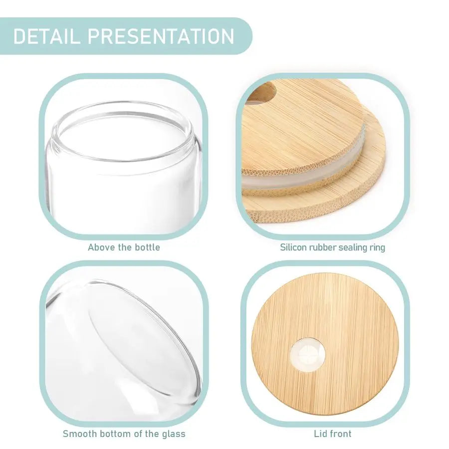20 Pack Glass Cups with Bamboo Lids and Glass Straws 16oz Clear Glass Tumblers