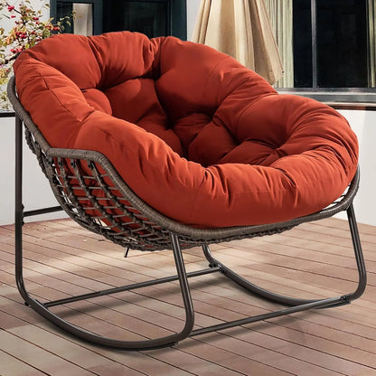 Oversized Papasan Rocking Chair Outdoor Indoor Padded Cushion Rocker Egg for Patio Porch Garden Backyard, Customized