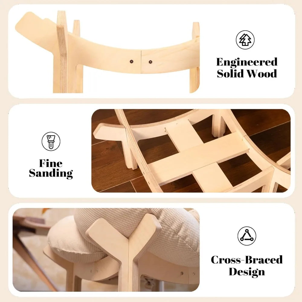 Elevated Cat Bed Wooden With Cushion Fluffy Pet Couch Sofa For Indoor Cats Raised Kitty Lounge Chair