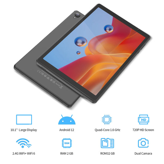 PRITOM Tablet 10-inch Android 12 32GB ROM 512GB Expand Tablets, 2GB RAM Wi-Fi 6 Tablet PC with 1.6GHz Quad Core CPU