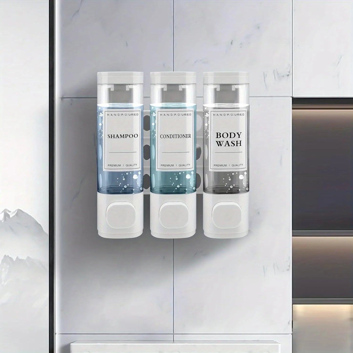 Wall-mounted Soap Dispenser, Shower Gel Dispenser, 3-in-1,No Drilling Required