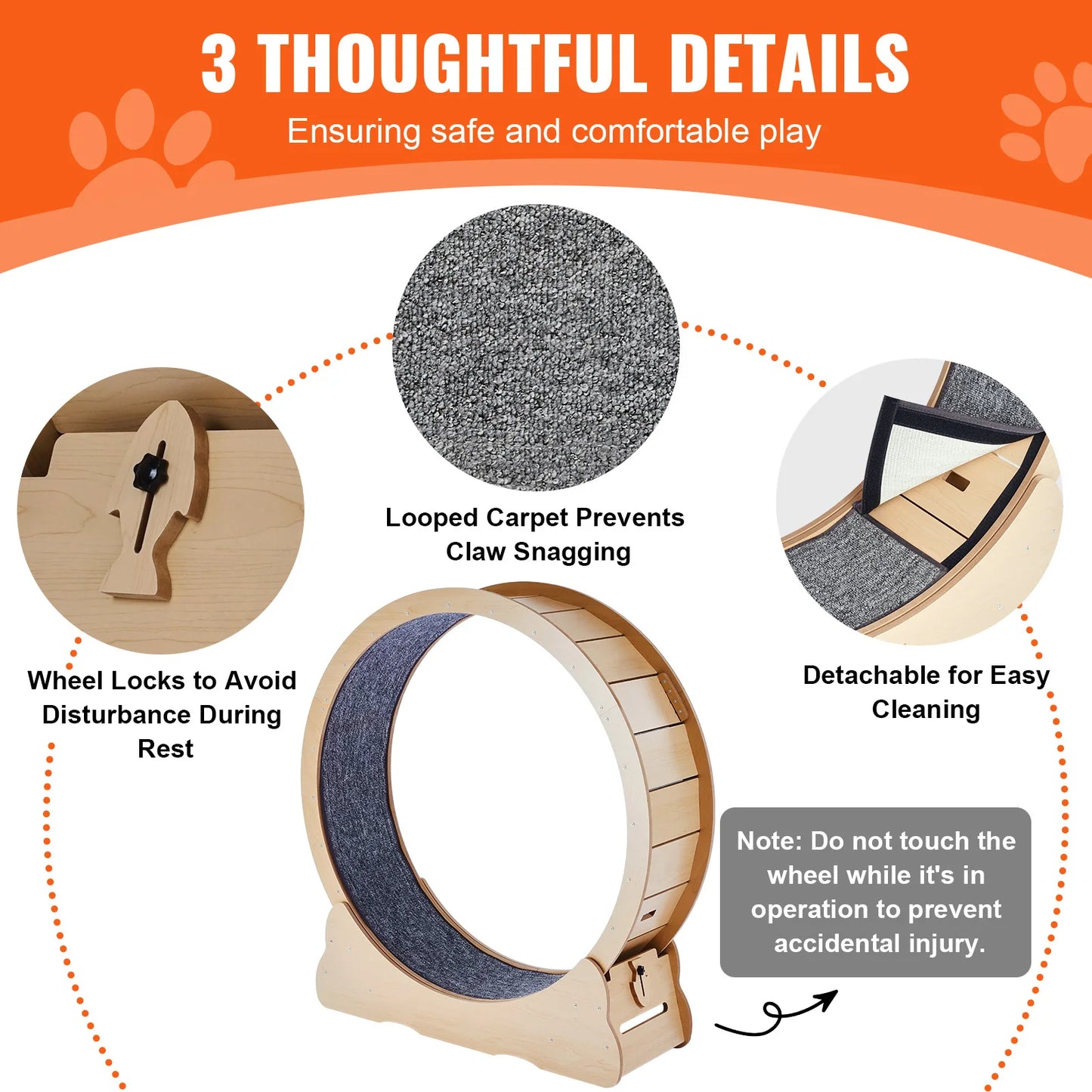 Wooden Cat Exercise Wheel Large Cat Treadmill Wheel for Indoor Cat with Detachable Carpet& Cat Teaser