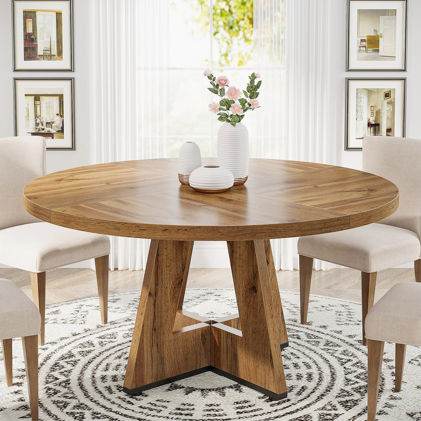 Tribesigns Round Dining Table for 4, 47 Inch Farmhouse Kitchen Table Small Dinner Table Kitchen Dinning Table