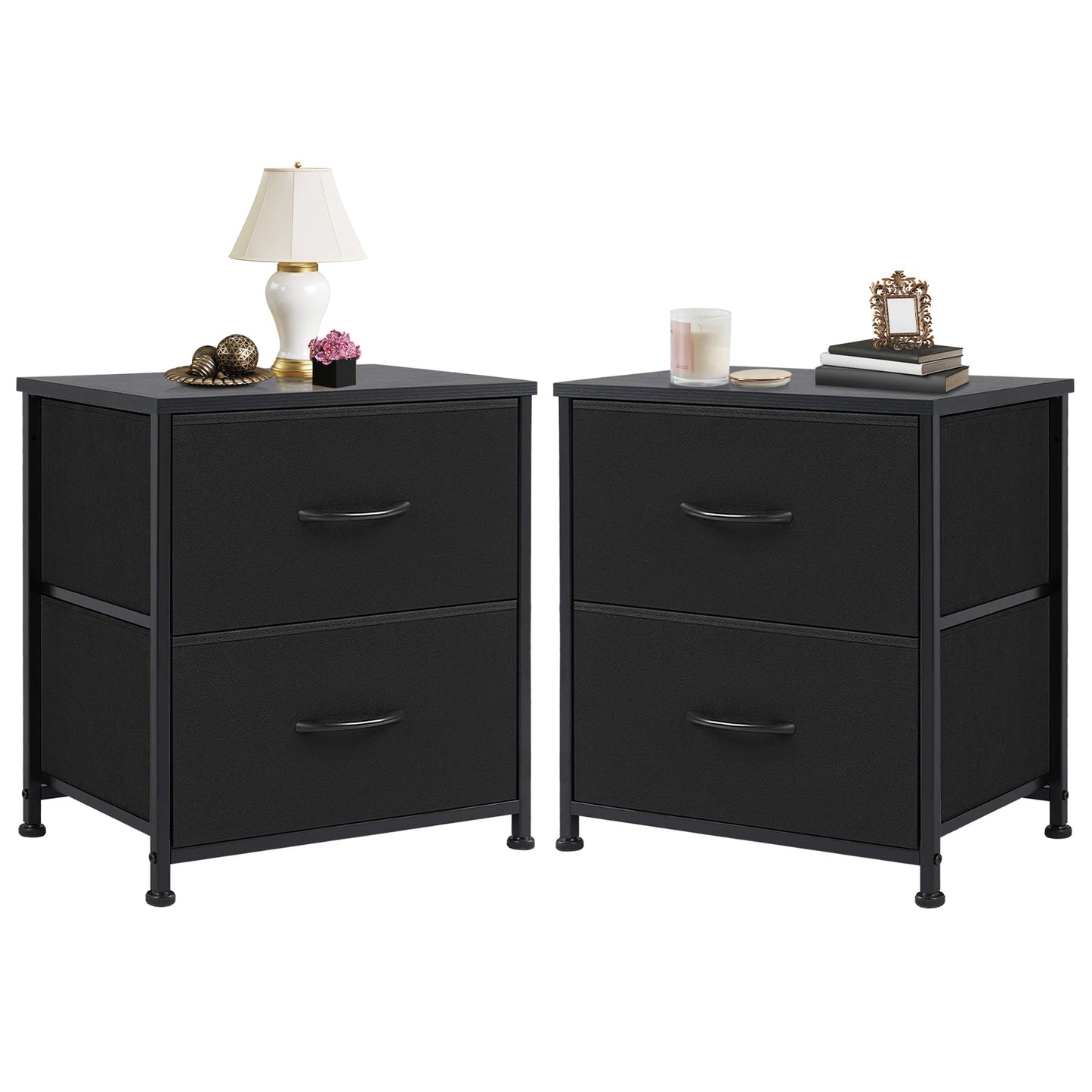 JHK Nightstand Bedside Coffee Sofa Tea Table Storage Closet Chest Clothes Display For Bedroom 2 Fabric Drawers