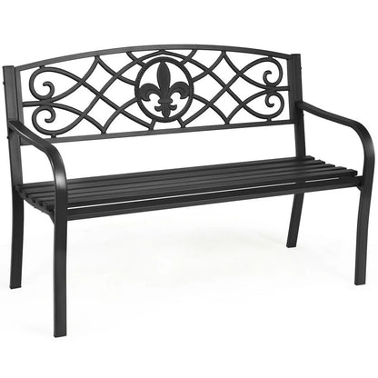 Garden Bench Loveseat Outdoor Garden Park w/ Steel Frame Backrest