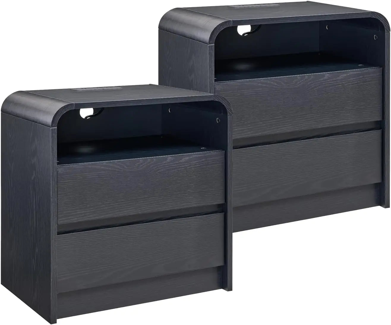 25" Tall Modern Nightstand 23.6'' Wide Wood Bedside Table w/2 Storage Drawers, Charging Station