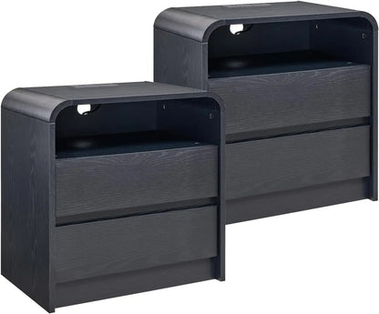 25" Tall Modern Nightstand 23.6'' Wide Wood Bedside Table w/2 Storage Drawers, Charging Station
