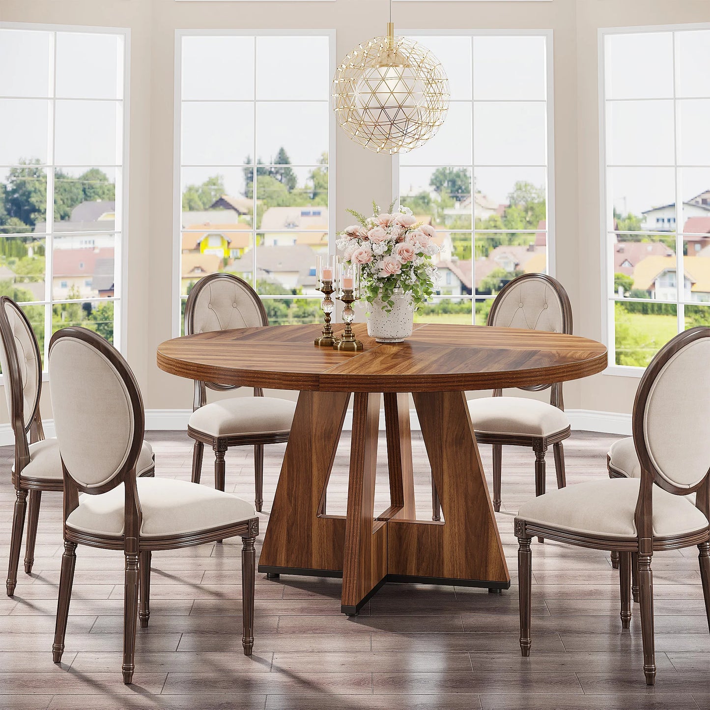 Tribesigns Round Dining Table for 4, 47 Inch Farmhouse Kitchen Table Small Dinner Table Kitchen Dinning Table