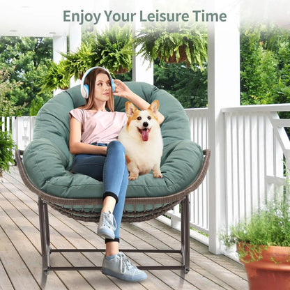 Oversized Papasan Rocking Chair Outdoor Indoor Padded Cushion Rocker Egg for Patio Porch Garden Backyard, Customized
