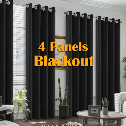 4PCS Blackout Curtains, Heat-Insulated Grommet Curtains For Bedroom Darkening, Noise Reduction Curtains For Living Room/Bedroom