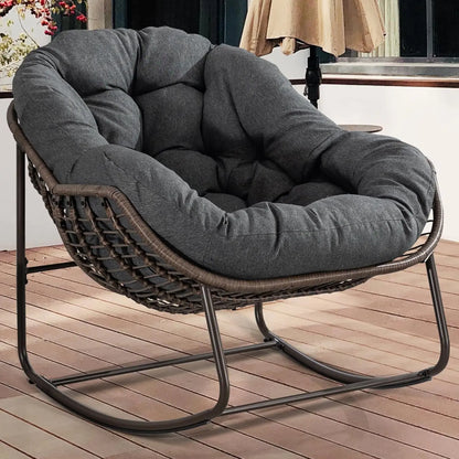 Oversized Papasan Rocking Chair Outdoor Indoor Padded Cushion Rocker Egg for Patio Porch Garden Backyard, Customized