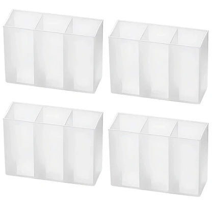 Mini Storage Box 3-Grid Plastic Makeup Brush Lipstick Storage Multi-Functional Desk Organizer for Home Kitchen Bathroom