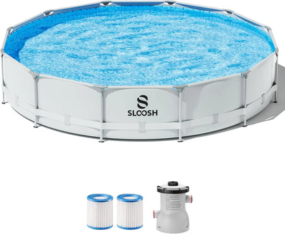 JOYFY Round Above Ground Pool 12ft/10ft/15ft Outdoor Round Frame Pool Set for Kids Adults with Filter Pump