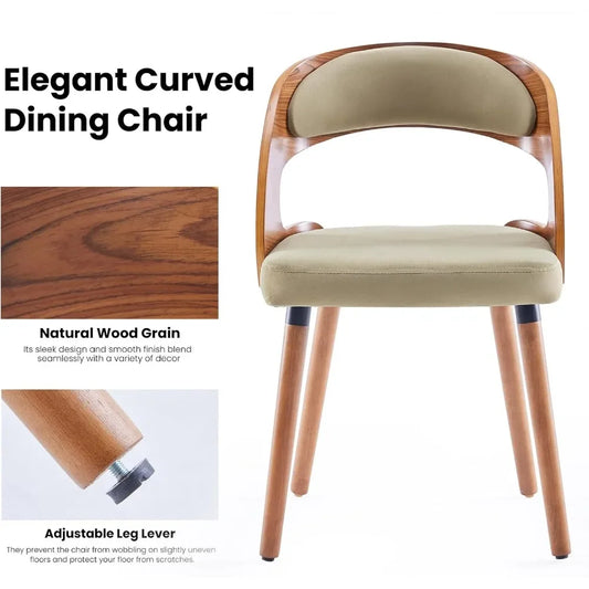 Modern Wood Dining Chairs Set of 4 Upholstered with Curved Backrest for Kitchen Dining Room Living Room