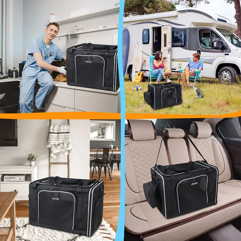 Large Cat Carrier with Litter Box and Cat Dog Bowl Pet Carrier Handbag for 2 Cats or Medium Dog Soft Dog Carrier Bag for Travel