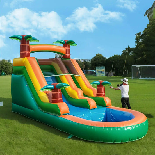 Inflatable pool Inflatable Summer Outdoor  Air Bounce Water amusement Play, Water Double Slide Bubble Ball