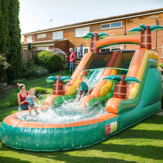 Inflatable pool Inflatable Summer Outdoor  Air Bounce Water amusement Play, Water Double Slide Bubble Ball
