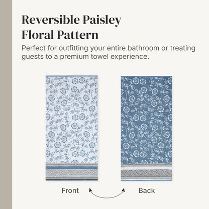 6-Piece Jacquard Towel Set: 2 Bath, 2 Hand, 2 Washcloths in Ophelia Blue