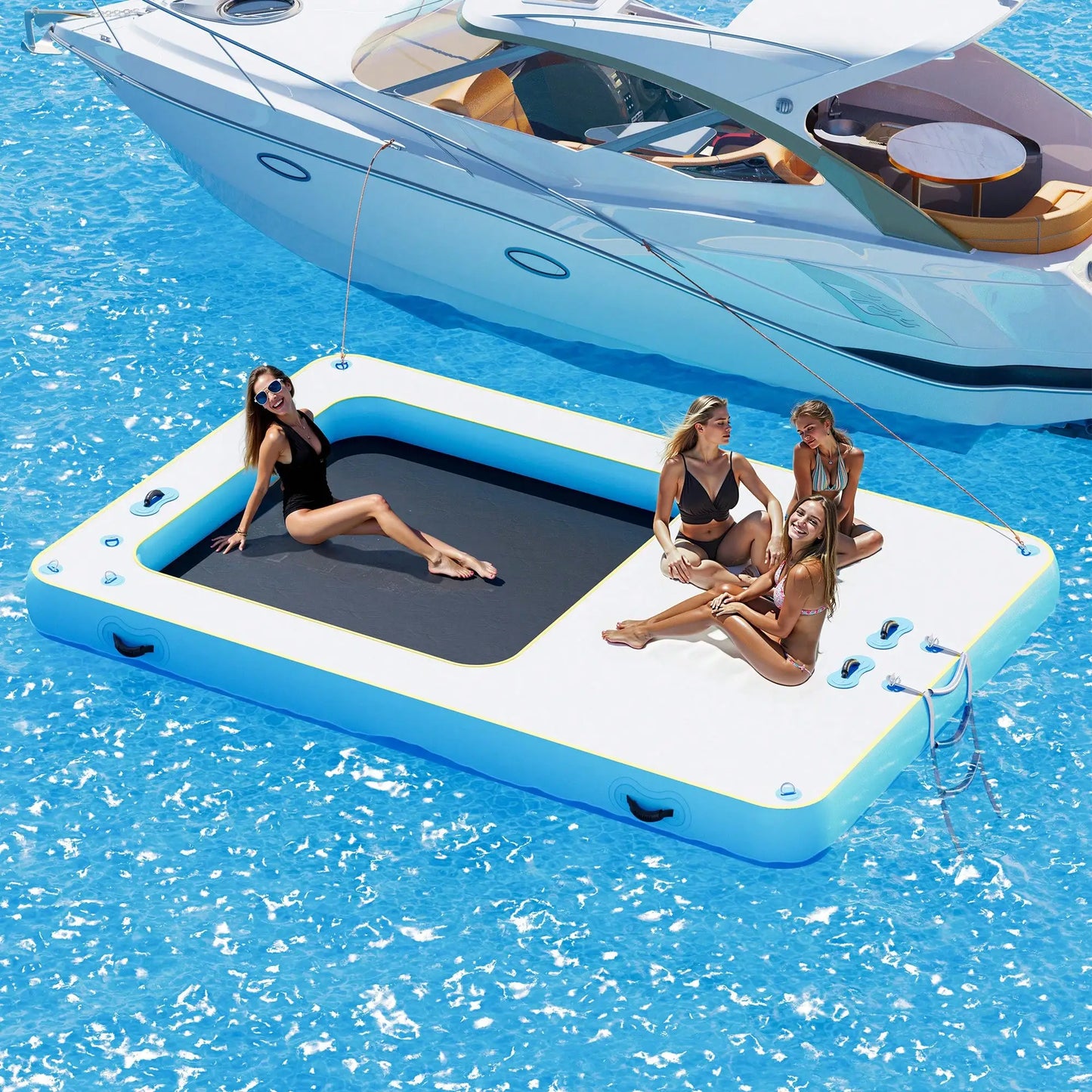 Non Slip Inflatable Air Dock Platform, Floating Island Raft With Rope Ladder, 6FT 7FT 8FT 10FT 12FT