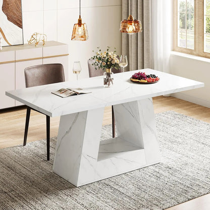 Dining Table for 4 to 6 People, Rectangular Dining Room Table, Dinner Table with Sturdy Base for Kitchen