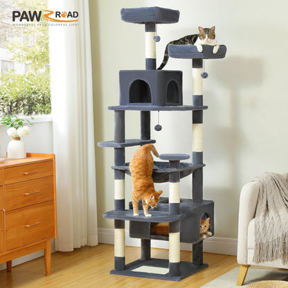 Large Cat Tree and Tower, With Scratching Posts Spacious Hammock Padded Perches and Condos Cat Toys