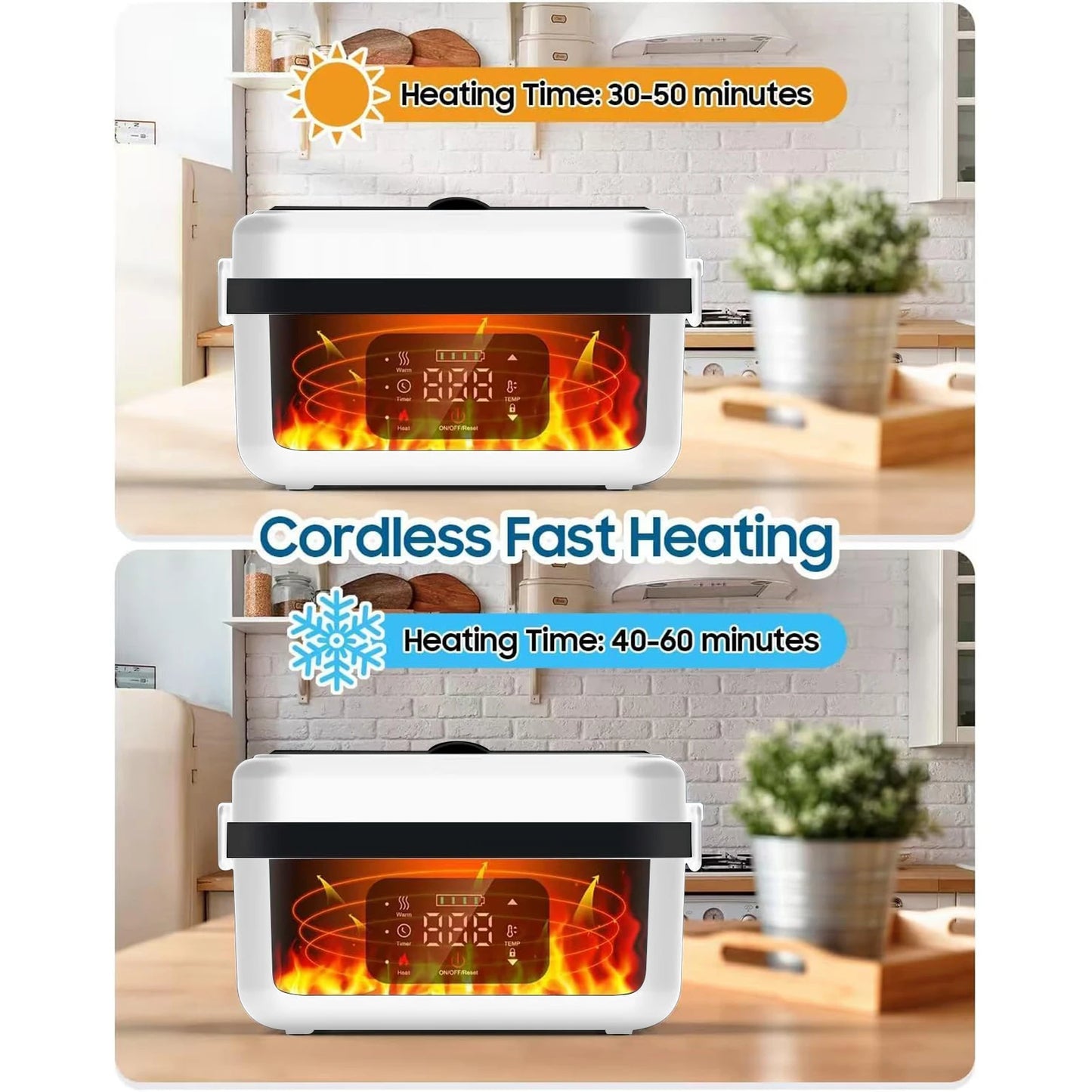 Automatic Heating Lunch Box, 1L Portable Food Warmer with Fork and Spoon and Insulated Carrying Bag