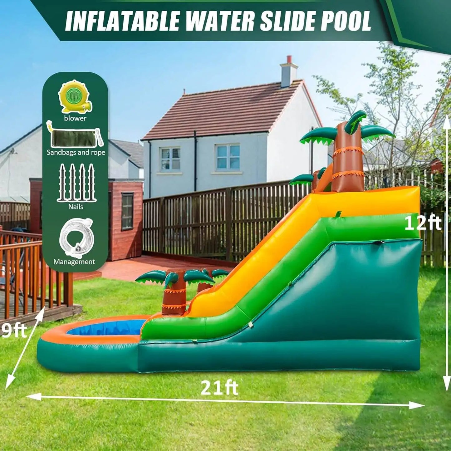 Inflatable pool Inflatable Summer Outdoor  Air Bounce Water amusement Play, Water Double Slide Bubble Ball